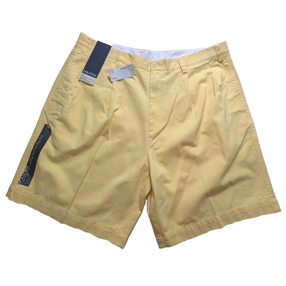 NWT VTG Nautica Men's 42W Yellow Pleated Chino Shorts 90's Y2K New Old Stock